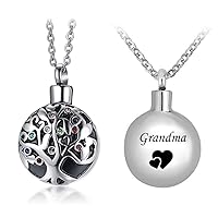 misyou Life Tree Stainless Steel Ash Memorial Necklace Urn Pendant Keepsake Cremation Jewelry DAD and MOM (Grandma)