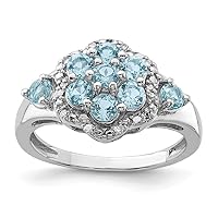 925 Sterling Silver Diamond and Light Swiss Blue Topaz Ring Size 6 Measures 2mm Wide Jewelry Gifts for Women
