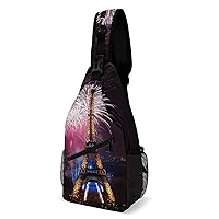 Chest Bag Sling Bag for Men Women Eiffel Tower Fireworks Sport Sling Backpack Lightweight Shoulder Bag for Travel