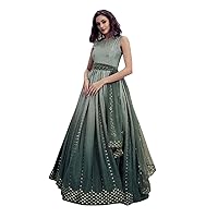 Green Thread Sequin Embroidered Woman Long Flairy Party Anarkali Gown 7328