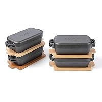 Mini Cast Iron Bread Maker, Loaf Pan with Bamboo Trivet, Serving Dish, Include Storage Bag, Set of 4