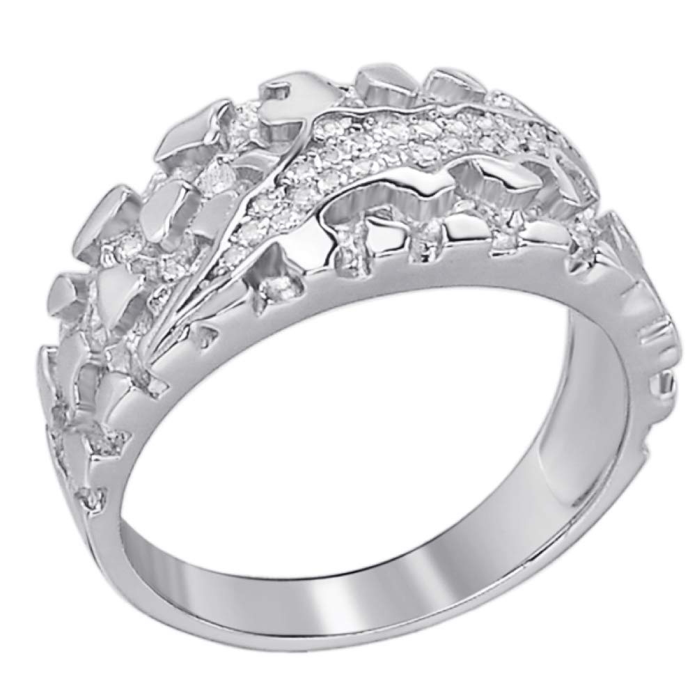 Men's Nugget Ring - Plain Solid 925 Sterling Silver Ring - Iced Cz Claw Mark - Sizes 6-13