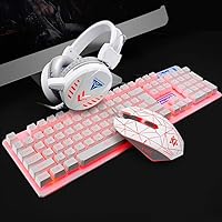 Keyboard Keyboard Set 4pcs Gaming Mouse Ergonomic Backlight Illuminated Mechanical Wired Headset Desktop Computer Accessories Waterproof Pad (Color : White)