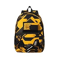 Mustard Yellow And Black Print Canvas Laptop Backpack Outdoor Casual Travel Bag Daypack Book Bag For Men Women