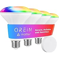 OREiN Matter Smart Light Bulbs with Remote Button, Work with Alexa/Google Home/Apple Home/SmartThings, BR30 Color Changing Light Bulbs, Light Bulbs 2.4Ghz WiFi only, 650 Lumens Equivalent 60W 4Pack