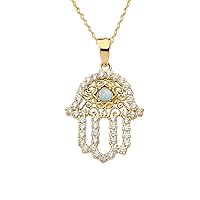 CHIC DIAMOND & OPAL HAMSA PENDANT NECKLACE IN YELLOW GOLD - Gold Purity:: 10K, Pendant/Necklace Option: Pendant With 22