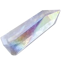 TUMBEELLUWA Healing Crystal Wands Quartz Points 6 Faceted Chakra Tumbled Stone Reiki Meditation Therapy,Rock Quartz,Angel Aura Titanium Coated