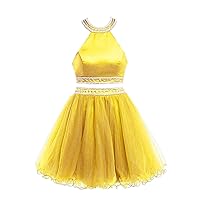 Two Piece Homecoming Dress Halter Cocktail Party Short Prom Dresses
