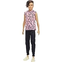 Barbie Ken Fashionistas Doll #193, Slender, Rooted Brown Hair, Lightning Bolt Hoodie, Black Pants, Slip-On Shoes, for Kids 3 to 8 Years Old