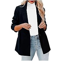 Women Mid Length Suit Blazer Fashion Lapel Open Front Business Blazers Jacket Long Sleeve Office Work Blouses