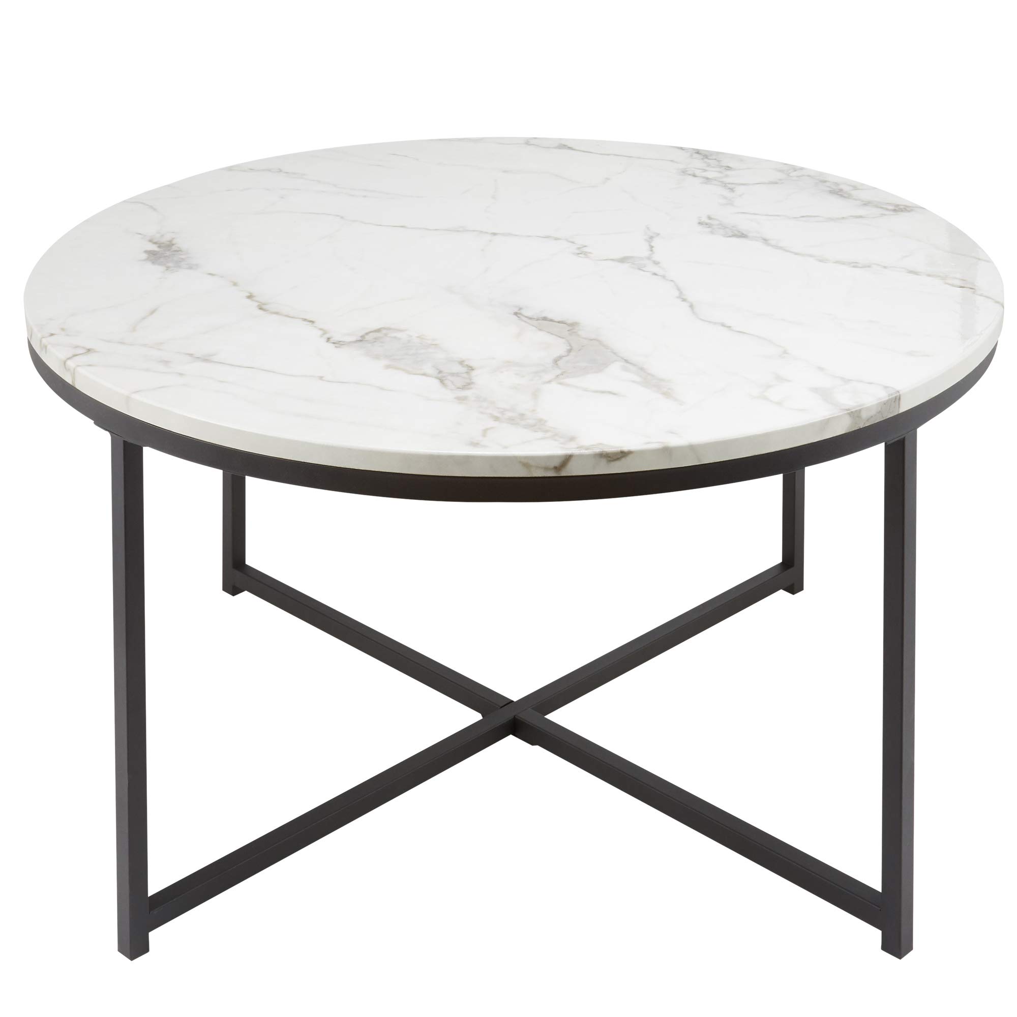 VONLUCE 36" Modern Round Coffee Table with Faux Marble Top, Mid-Century Cocktail Table with Metal Frame, Accent Table for Living Rooms Bedrooms...