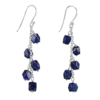 Silvesto India Handmade Jewelry Manufacturer Square Lapis Lazuli, Faceted Cut, 925 Sterling Silver- Rolo Chain Dangle Earring Jaipur Rajasthan India