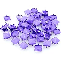 100pcs 9mm Four-Jaw Square Pyramid Rivets Studs, Punk Metal Spots Spikes DIY Leathercraft for Clothing Shoes Bags, Purple