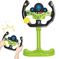 Simulated Steering Wheel Kids Steering Wheel Toy with Music and Light Steering Wheel Preschool Toys Pretend Driving Toy Gifts for Kids Green