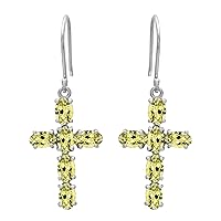 0.25 CT cross design six stone Hook Dangle Earrings 925 Sterling Silver Rhodium Plated Handmade Jewelry Gift For Women