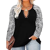 RITERA Plus Size Tops for Women Oversized Shirt Long Sleeve Crewneck Button Pullover Henley Tshirt