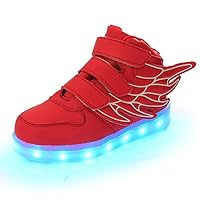 Kids Boys Girls 7 Colors LED Lights Luminous Sports Shoes Sneaker Athletic Wings Trainers High-top Shoes