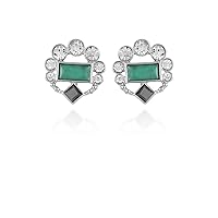 GUESS Silver Tone Jade Colored Stone Button Earrings