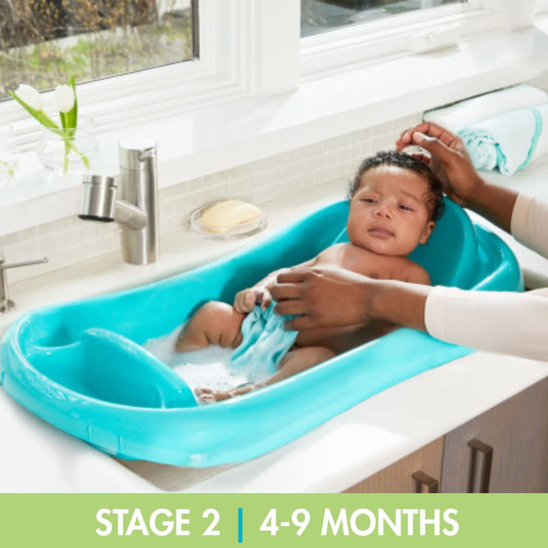 The First Years Sure Comfort Deluxe Adjustable Baby Bathtub - Baby Tubs For Infants to Toddler - Includes Infant Bath Sling - Aqua