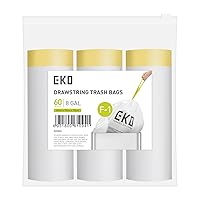 EKO Easy-Dispense Roll 60 Count Extra-Strong Drawstring Trash Bags, 8 Gallon Garbage Bags, Clear White Can Liners, Code F-1, Extra-Long Custom Fit Dual Compartment Recycler