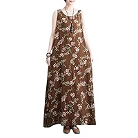 Summer Floral Printed Tank Top Dresses for Women Loose Vintage A-Line Dress Female Sleeveless Ladies Dresses