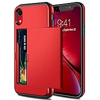 SAMONPOW Case for iPhone XR Hybrid iPhone XR Wallet Case Card Holder Shell Heavy Duty Protection Anti Scratch Dual Layer Hard PC Soft Rubber Bumper Cover for iPhone XR 6.1 inch Metallic Red