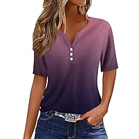 Ladies Tee V-Neck Shirt Button Short Sleeve Blouse Print Tshirt Basic Regular 2024 Tunic Spring Dressy Tops