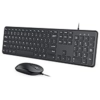 Wired Keyboard and Mouse Combo, USB Wired Corded Keyboard Mouse Set, Ultra Thin Full Size Keyboard and Mouse with Number Pad for Windows 7/8/10 Computer Laptop PC Desktop Notebook-Black