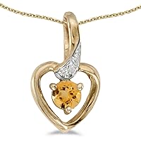10k Yellow Gold Round Citrine and Diamond Heart Pendant (Chain NOT Included)