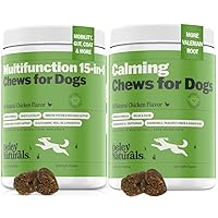 Deley Naturals 15 in 1 Multivitamin & Advanced Calming Supplement for Dogs, 2 x 120 Grain Free Chicken Soft Chews, Made in USA Dog Treats, Natural