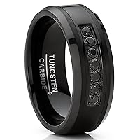 Metal Masters Co. Mens Tungsten Ring Black Stainless Steel Wedding Band 7 Round Cubic Zirconia 8MM