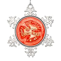 Tomato Personalized Christmas Ornament 2022 Fruits Snack Food Hanging Snowflake Ornaments Metal Christmas Decorations for Tree Holiday Farmhouse Christmas Keepsake New Year Gifts 3 Inch