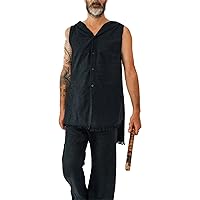 Mens Summer Vest Botton Casual Top Sleeveless Hoodie Clothes