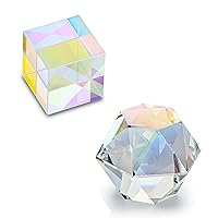 HDCRYSTALGIFTS 25mm Colorful Glass X-Cube Prism and 45mm Clear Polyhedron Prism for Ight Spectrum Educational Model Photography Props