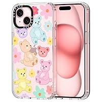 MOSNOVO Compatible with iPhone 15 Case, [Buffertech 6.6 ft Drop Impact] [Anti Peel Off Tech] Clear TPU Bumper Shockproof Phone Case Cover with Cute Teddy Bear Designed for iPhone 15 6.1
