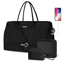 ETRONIK Weekender Overnight Bag for Women, Large Travel Duffle Bag with Shoe Compartment & Wet Pocket, Carry On Tote Bag Gym Duffel Bag with Toiletry Bags for Hospital 4 Pcs Set