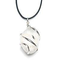 Gemstone Reiki Crystal Quartz Stone Wire Wrap Tumble Necklace Pendant