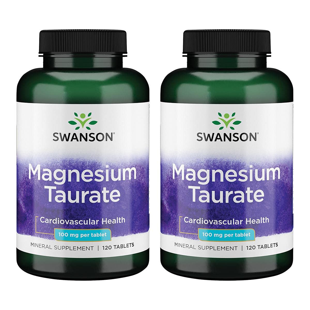 Swanson Magnesium Taurate - Mineral Supplement Promoting Muscle & Bone Health - Natural Magnesium & Taurine Formula Supporting Heart Health - (120 Tablets, 100mg Each) 2 Pack