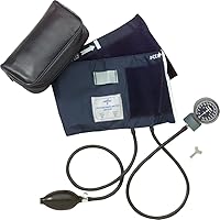 Medline Premier Handheld Aneroid Sphygmomanometer, Accurate Readings, Navy, Large Adult Blood Pressure Cuff