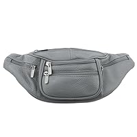 Genuine Leather Fanny Pack Waist Bag Body Pouch Pockets Organizer Phone Holder (One Size, Grey)