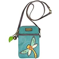 CHALA Cell Phone Crossbody Purse-Women PU Leather/Canvas Multicolor Handbag with Adjustable Strap - Dragonfly - turquoise