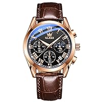 OLEVS Mens Watch Multi-Function Stainless Steel Waterproof Analog Quartz Watch with Leather Strap
