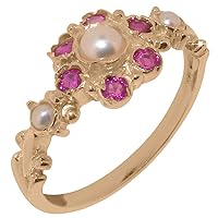 14k Rose Gold Cultured Pearl & Ruby Womens Ring - Sizes 4 to 12 Available