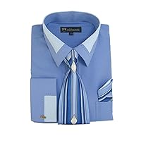 Men's Fashion Dress Shirt With Contrast Design Tie Hankie & Cuffs