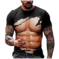 3D Fake Abs Printed T Shirts for Men Funny Graphic Tees Casual Short Sleeve Crewneck Summer Tops Slim Muscle Tees