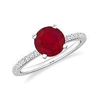 Natural Ruby Round Solitaire Ring for Women Girls in Sterling Silver / 14K Solid Gold/Platinum