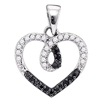 Black Diamond Silver Small Heart Necklace Pendant 1/4 Ctw.