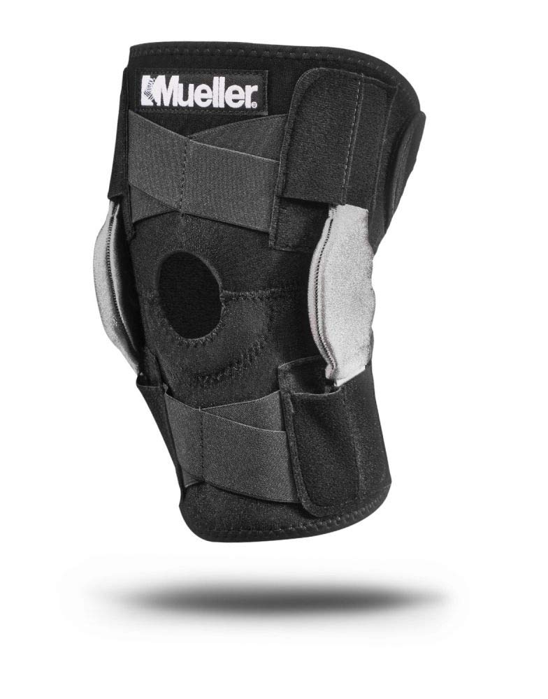 Mueller Sports Medicine Hinged Wrap Around Knee Brace for Adults, Men and Women Knee Support for Pain, Injury, or Arthritis,Black/Gray,13-21 Inches, One Size Fits Most