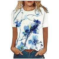 Ladies Tops and Blouses 2024 Summer Short Sleeve Round Neck Pullover Trendy Casual Floral Printed Loose Tee Shirts