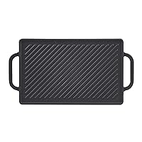 GGC Cast Iron Reversible Grill Griddle，Double Sided Grill Pan Perfect for Gas Grills and Stove Tops, 13 x 8.25 Rectangular Baking Flat and Ribbed Griddle Plate